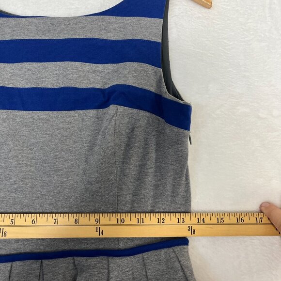 EShakti Gray Blue Stripe Fit and Flare Cotton Jersey Dress Preppy Colorblock - Picture 6 of 8